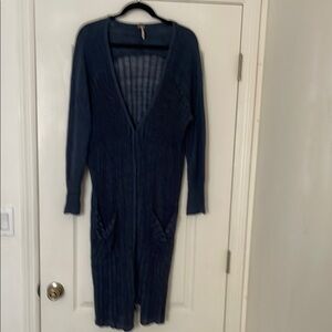 Navy Long Cardigan with Pockets